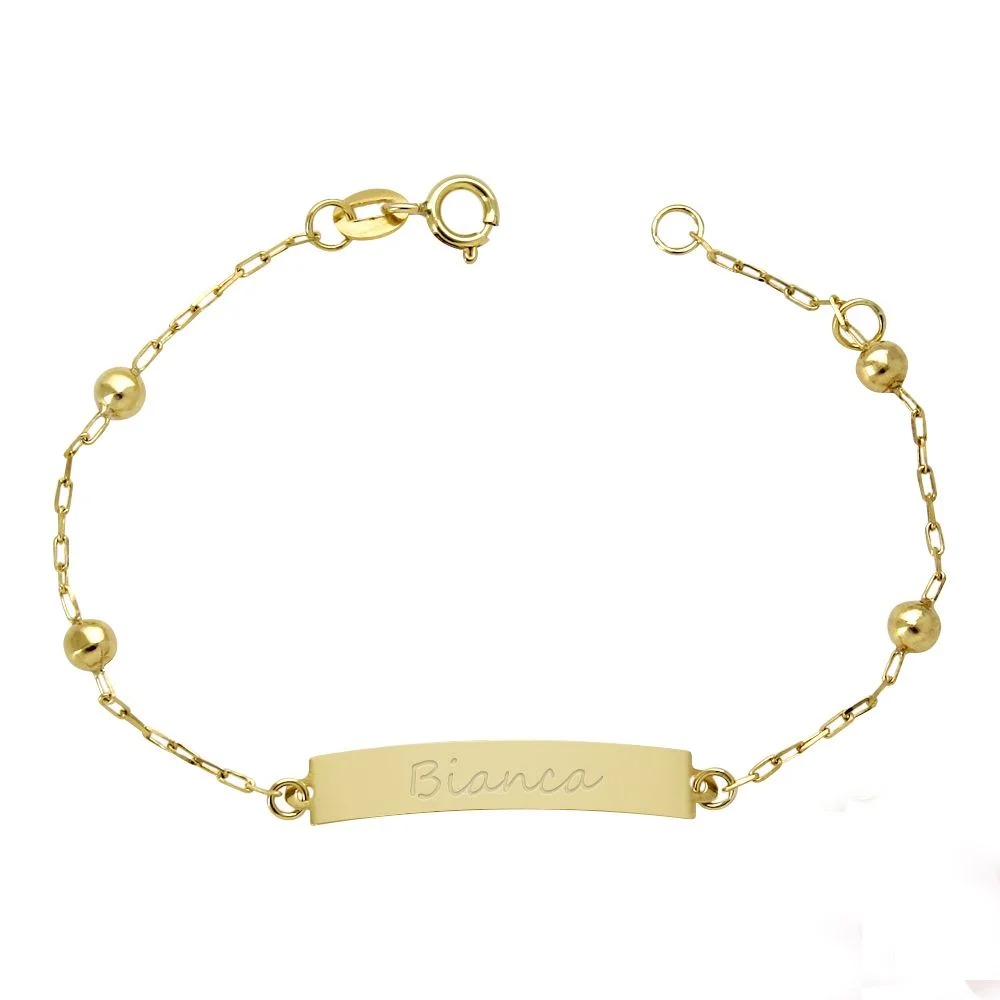 Pulseira Chapa Com Bola em Ouro 18k